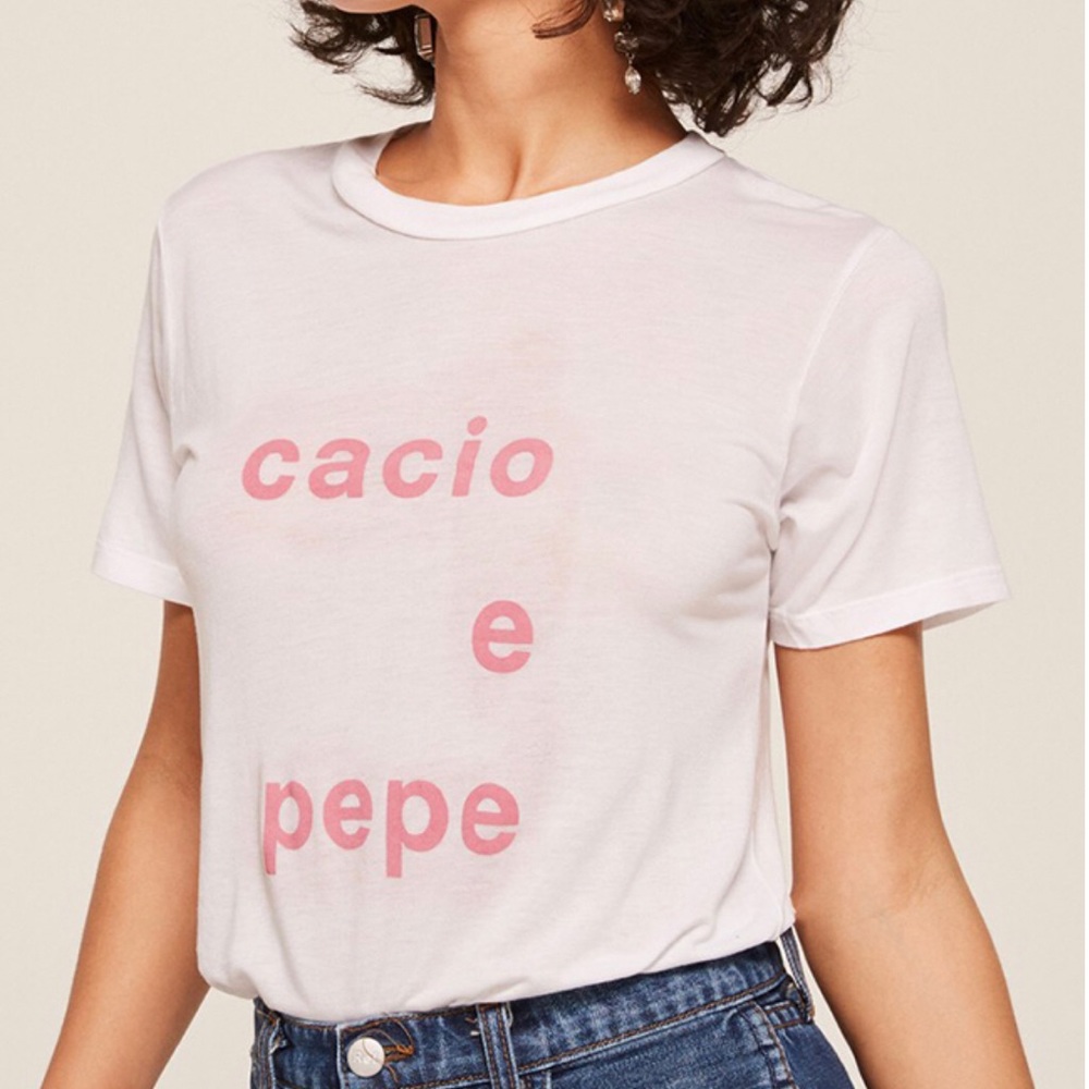 Reformation t-shirt with “Cacio e Pepe” graphic
